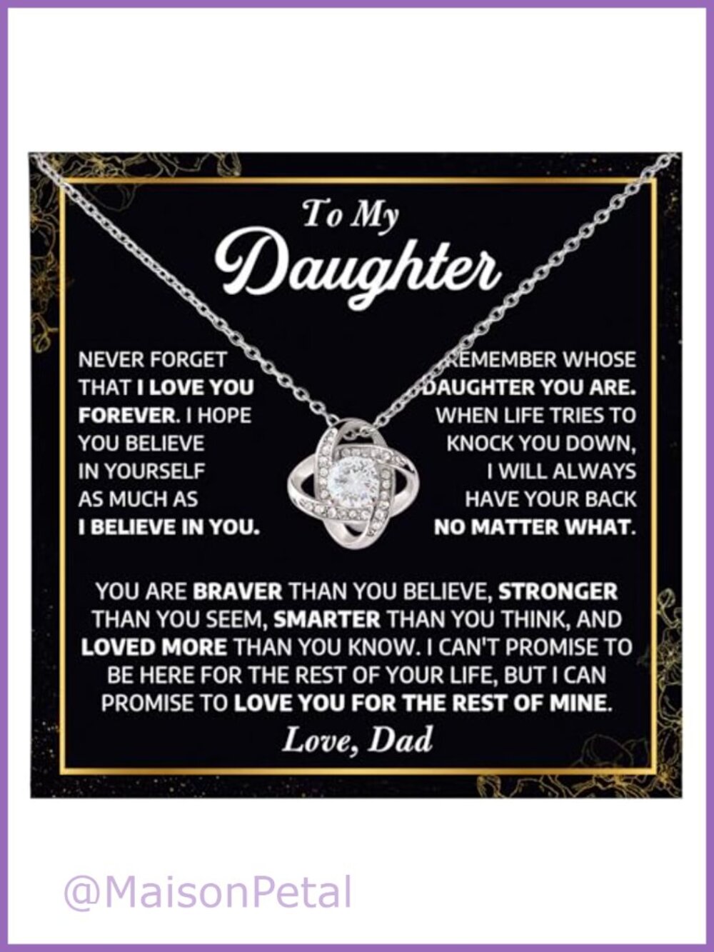 Love Knot Necklace Daughter Gift from Dad Stainless Steel CZ Pendant